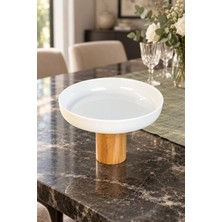 May Home Ahşap Ayaklı Porselen Sunum Kasesi & Meyve Salata Meze Servisliği 26 cm