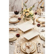 May Home 2'li Porselen Ayaklı Sunumluk Tabak &dikdörtgen Servislik Set