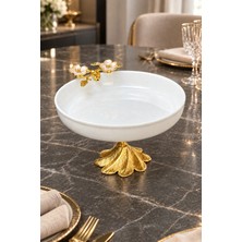 May Home Laleza Kan Ayaklı Sunum Kasesi & Porselen Gold Detaylı Ayaklı Kase