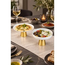 May Home 2'li Porselen Gold Ayaklı Tabak Kase Seti & Salata Kek Kurabiye Sunumluğu Servisliği ( Yıkanabilir)