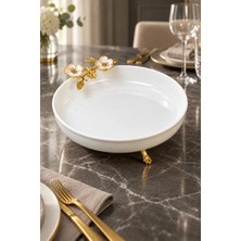 May Home Laleza Taban Ayaklı Sunum Kasesi & Porselen Gold Detaylı Ayaklı Kase