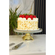 May Home Yaldızlı Pasta Sunum Standı & Gold Ayaklı Cam Tabak (28 Cm)