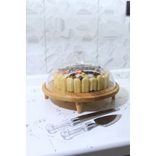 May Home Ayaklı Cam Kapaklı Kek Pasta Yemek Fanusu & Spatula Bıçak Hediyeli