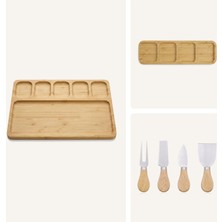 Pratik Evim Kahvaltı Sofrası Seti – Bambu Kahvaltı Tabağı, 4 Bölmeli Sunumluk ve Peynir Bıçağı