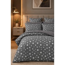 More Home  Tek Kişilik Lastikli Çarşaf  Nevresim Takımı  Gri Beyaz Yıldızlı