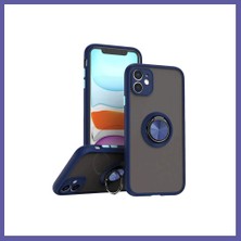 Nida iPhone 11 Kılıf Montreal Yüzüklü Silikon Kapak - Lacivert Nıda