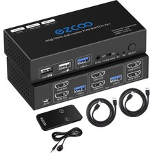 Rofavezco 8k HDMI 2.1 Kvm Switch Çift Monitör USB 3.0 2 Port, Kısayol Tuşlu, 8k 60 Hz 4K 120 Hz 48 Gbps Hdcp 2.3, Genişletilmiş Ekran, 2 Pc Için Tek Klavye ve Fare, Hdr, Dolby Vision, Vrr, Ir Kumanda