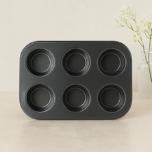 Bezos 6 Gözlü Siyah Metal Muffin Kalıbı