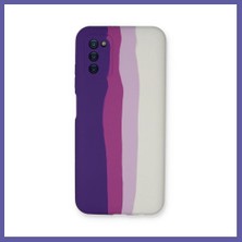 Nida Samsung Galaxy A03S Kılıf Ebruli Lansman Silikon - Mor-Beyaz Nıda