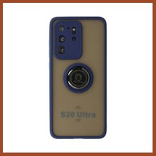 Bezos Samsung Galaxy S20 Ultra Kılıf Montreal Yüzüklü Silikon Kapak - Lacivert Pro