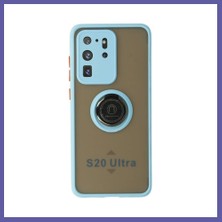 Nida Samsung Galaxy S20 Ultra Kılıf Montreal Yüzüklü Silikon Kapak - Buz Mavi Nıda