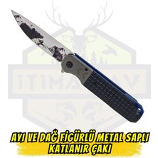 İtimat Av Ayı ve Dağ Figürlü Füme-Siyah Metal Saplı Katlanır Çakı