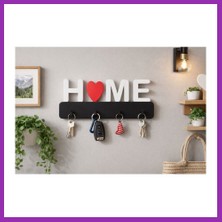 Salmore Kalpli Home Yazılı Duvar Anahtarlığı Çok Renkli Dekoratif Anahtar Askısı Bty