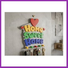 Salmore Home Sweet Home Duvar Anahtarlığı Çok Parçalı Dekoratif Anahtar Askısı Bty