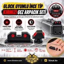 GLOCK Uyumlu İnce Tip Kırmızı Fiber Optik Gez Arpacık Seti