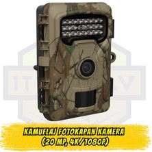 İtimat Av Kamuflaj Fotokapan Kamera (20 MP, 4K/1080P Sesli Video, 24 LED Gece Görüş, PIR Sensörlü 0.4 Sn Tetikleme, 2.0" Ekran & 128 GB SD Destekli)