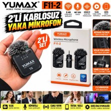 Yumax F11-2 Çift Mikrofonlu Kablosuz Yaka Mikrofonu - Tüylü Rüzgar Önleyicili