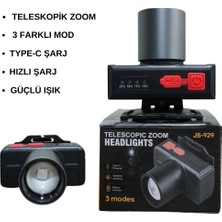 O-MAX JS-929 Metal Kafa Zoomlu Type-C Şarjlı Kafa Lambası (Şarj Göstergeli)