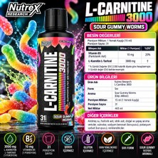 Nutrex Research, L-Carnitine 3000, Vitamin B5 Sour Gummy Worms, 15.72 Fl Oz (465 Ml)