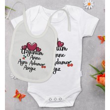 BK Gift Bk Kids Aynı Adama Aşığız Tasarımlı Bebek Body Zıbın ve Mama Önlüğü Hediye Seti - Model 1 3-6 Ay