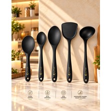 Elfnur 5 Parça Isıya Dayanıklı Yanmaz Yapışmaz Silikon Kepçe Spatula Kaşık Seti (30-28-22-20 cm