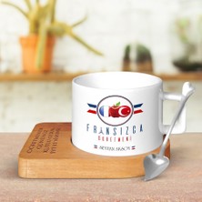 BK Gift Kişiye Özel Fransızca Öğretmeni Ahşap Altlıklı Seramik Fincan - 1
