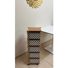 Mihman Home Dama Desenli 5 Katlı Kare Tekerlekli Çok Amaçlı Ahşap Patates Soğan Sepeti