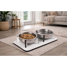 Str Store Gobypet Ahşap Tabanlı 2’li Mama ve Su Kabı Seti – Kaymaz Stand, Hijyenik Kaseler, Minimal Tasarım (Paslanmaz Metal)