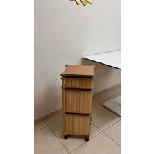 Mihman Home Bambu Kare 3 Katlı Tekerlekli Çok Amaçlı Koyu Ahşap Patates Soğan Sepeti