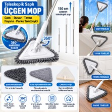 Str Store Teleskopik Saplı 150 cm Üçgen Mop Cam Duvar Tavan Fayans Parke Temizleyici Mop (Adet Fiyatıdır)
