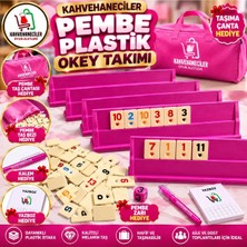 Kahvehaneciler Pembe Plastik Okey Takımı Pembe Bez ve Zar Hediyeli Set