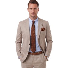 RizzUP Erkek Slim Fit Balıksırtı Kırçıllı Bej Kışlık Takım Elbise – Çift Düğmeli Spor Şık 2703329