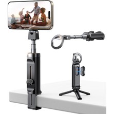 Str Store Magsafe Selfie Çubuğu 4'ü 1 Arada Seyahat Aletleri 360° Dönebilir Uzatılabilir Cep Telefonu Tutacağı Uçak Tripod ve Uzaktan Kumandalı Cep Telefonu Standı iPhone 17 16 15 Samsung Android Akıllı