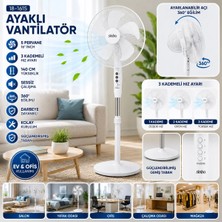 Ersert Ers Beyaz 5 Pervane - 16 Inc Ev - Ofis Kompakt - Sessiz - Üç Kademe 140CM Yükseklik Ayaklı Vantilatör SF-6789