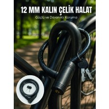 Ersert Ers Anahtarlı Çelik Halat Kilit 12 mm Güçlü Bisiklet Kilidi 80 cm Pvc Kaplamalı Elektrikli Scooter ve Motosiklet Uyumlu