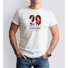 Bk Gift 29 Ekim Tasarımlı Erkek Beyaz T-Shirt-2, Arkadaşa Hediye, 29 Ekim Hediyesi Hediyesi, Trend Tişört, 100.YIL Hediyesi Xx Large