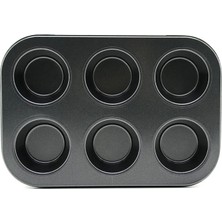 Ersert Ers 6 Gözlü Metal - Siyah Düz Muffin - Kek Kalıp
