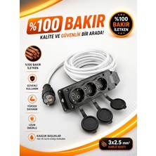 İNWATT %100 Saf Bakır 3x2.5 Mm² Kauçuk Başlıklı Ağır Hizmet Tipi Uzatma Kablosu 20 Metre - Elektrikli Isıtıcı, Şantiye, Bahçe, Kamp, Karavan ve Araç Şarj Kablosu