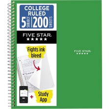 Str Store Spiral Defter + Çalışma Uygulaması, 5 Konu, Kolej Çizgili Kağıt, Mücadele Mürekkep Kanaması, Suya Dayanıklı Kapak, 200 Yaprak, Yeşil (72079)
