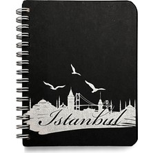 Str Store Istanbul Temalı Spiralli Siyah Defter A6 Ebatında 70 Sayfa