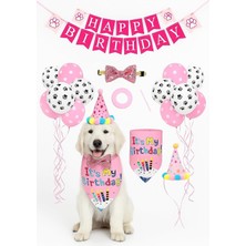 Str Store Köpek Kedi Doğum Günü Seti Bandana Şapka Afiş Parti Dekorasyonu, Şapyon Tasma Aksesuarı, Erkek ve Dişi Evcil Hayvanlar Için (Pembe)