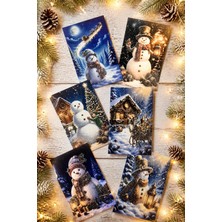 Str Store 6lı Simli Yılbaşı Kartpostal Seti - Kardan Adamlar (Kendinden Simli, Not Yazılabilir)