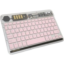 Ersert Şeffaf Pembe Rgb Bluetooth Klavye Kablosuz Kullanım