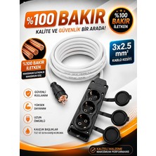 İNWATT %100 Saf Bakır 3x2.5 Mm² Kauçuk Başlıklı Ağır Hizmet Tipi Uzatma Kablosu 60 Metre - Elektrikli Isıtıcı, Şantiye, Bahçe, Kamp, Karavan ve Araç Şarj Kablosu