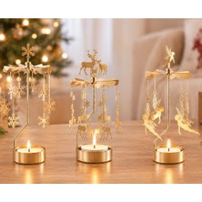 Keyfim Shop Döner Mumluk Yılbaşı Süsü Geyik Kar Tanesi ve Peri Figürlü Dekoratif Tealight Mumluk
