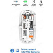 Ersert Ers- Bluetooth USB Çift Modlu Sessiz Mouse, Şeffaf Mıknatıslı Kapaklı, Type-C Şarjlı, Dpı Ayarlı, Kablosuz 10M Çekim Mesafeli, Masaüstü Kısayol Tuşlu, Taşınabilir Şarjlı Mouse Beyaz