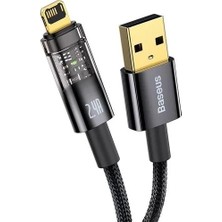 Ersert Ers- Şeffaf Uçlu Iphone 45W USB Hızlı ve Dayanıklı Şarj ve Data Işıklı Örgü Kablo 1 Metre