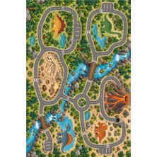 Kartela Halı Dinozor Yolları Çocuk Oyun Halısı Kaymaz Dot Taban Yıkanabilir 60 x 90 cm