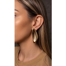 Mysofya Altın Kaplama Gold Detay Uzun Oval Plaka Küpe