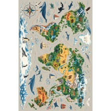 Kartela Halı Dünya Kaşifi Çocuk Oyun Halısı Kaymaz Dot Taban Yıkanabilir 60 x 90 cm